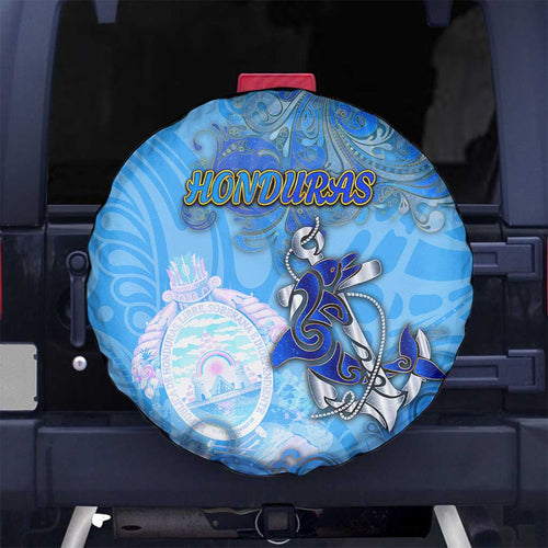 Ocean Spirit of Honduras Spare Tire Cover Anchored in Honduran Pride - Aussie Hoodie