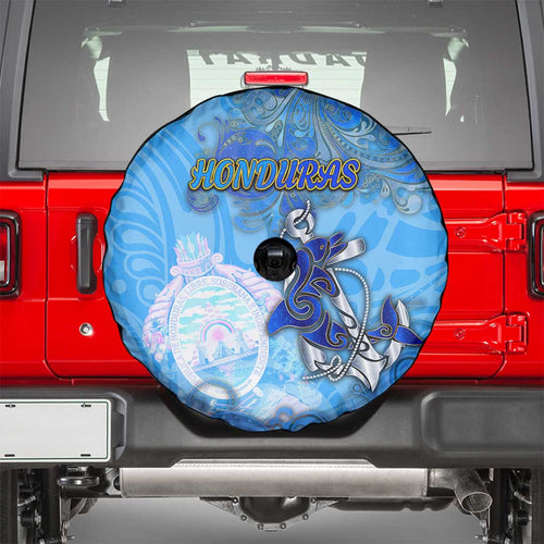 Ocean Spirit of Honduras Spare Tire Cover Anchored in Honduran Pride - Aussie Hoodie