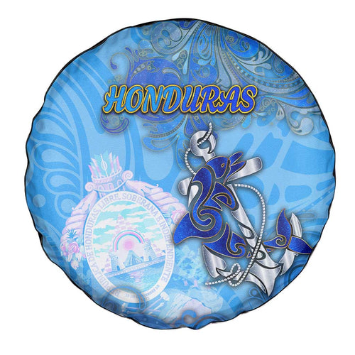 Ocean Spirit of Honduras Spare Tire Cover Anchored in Honduran Pride - Aussie Hoodie