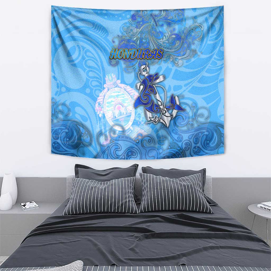 Ocean Spirit of Honduras Tapestry Anchored in Honduran Pride - Aussie Hoodie