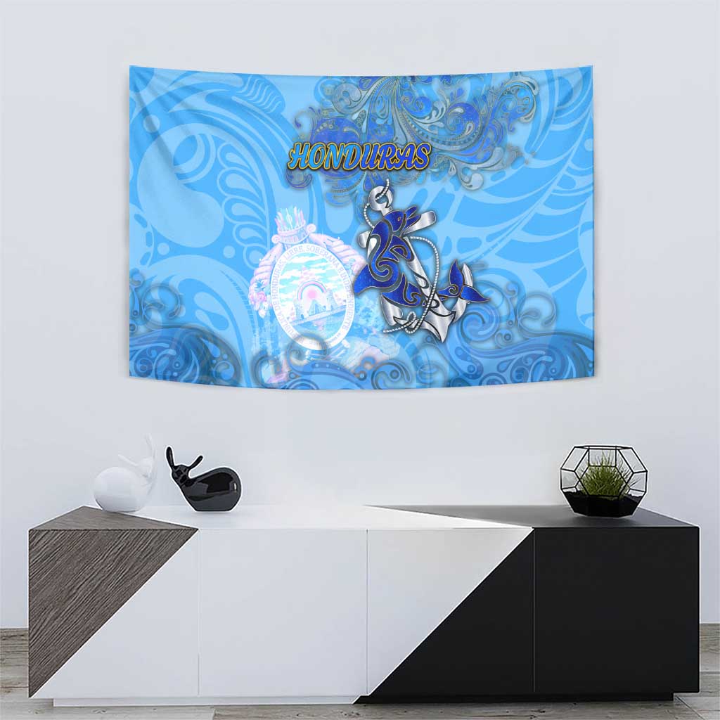 Ocean Spirit of Honduras Tapestry Anchored in Honduran Pride - Aussie Hoodie