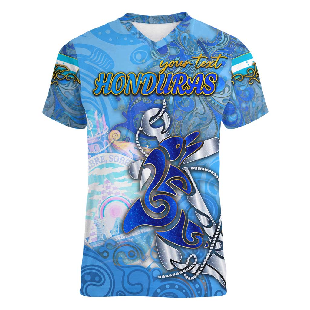 Ocean Spirit of Honduras Women V-Neck T-Shirt Anchored in Honduran Pride - Aussie Hoodie