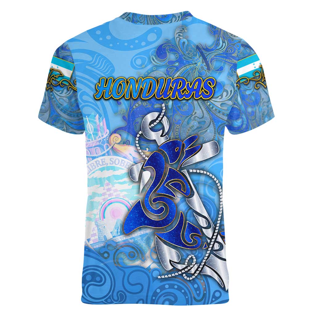 Ocean Spirit of Honduras Women V-Neck T-Shirt Anchored in Honduran Pride - Aussie Hoodie
