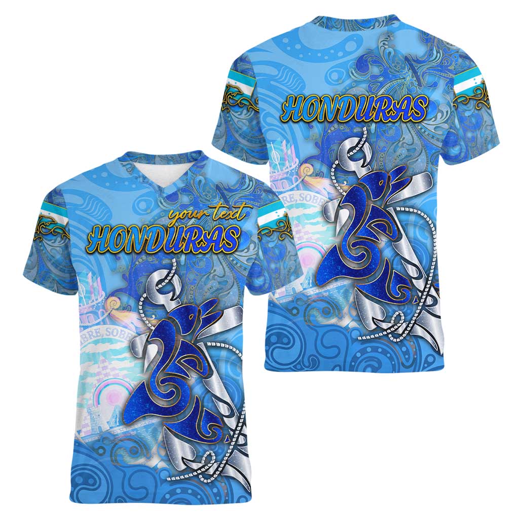 Ocean Spirit of Honduras Women V-Neck T-Shirt Anchored in Honduran Pride - Aussie Hoodie