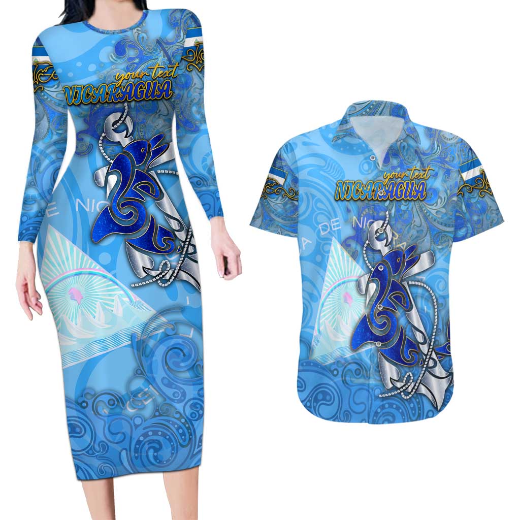 Ocean Spirit of Nicaragua Couples Matching Long Sleeve Bodycon Dress and Hawaiian Shirt Anchored in Nicaraguan Pride - Aussie Hoodie