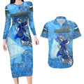 Ocean Spirit of Nicaragua Couples Matching Long Sleeve Bodycon Dress and Hawaiian Shirt Anchored in Nicaraguan Pride - Aussie Hoodie