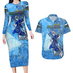 Ocean Spirit of Nicaragua Couples Matching Long Sleeve Bodycon Dress and Hawaiian Shirt Anchored in Nicaraguan Pride - Aussie Hoodie