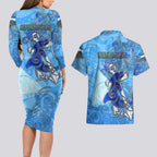 Ocean Spirit of Nicaragua Couples Matching Long Sleeve Bodycon Dress and Hawaiian Shirt Anchored in Nicaraguan Pride - Aussie Hoodie