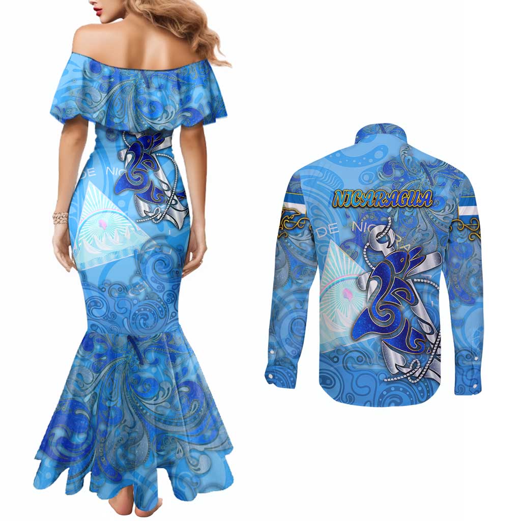 Ocean Spirit of Nicaragua Couples Matching Mermaid Dress and Long Sleeve Button Shirt Anchored in Nicaraguan Pride - Aussie Hoodie