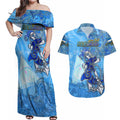 Ocean Spirit of Nicaragua Couples Matching Off Shoulder Maxi Dress and Hawaiian Shirt Anchored in Nicaraguan Pride - Aussie Hoodie