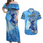 Ocean Spirit of Nicaragua Couples Matching Off Shoulder Maxi Dress and Hawaiian Shirt Anchored in Nicaraguan Pride - Aussie Hoodie