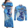Ocean Spirit of Nicaragua Couples Matching Off Shoulder Maxi Dress and Long Sleeve Button Shirt Anchored in Nicaraguan Pride - Aussie Hoodie