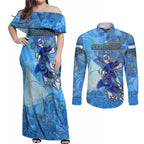Ocean Spirit of Nicaragua Couples Matching Off Shoulder Maxi Dress and Long Sleeve Button Shirt Anchored in Nicaraguan Pride - Aussie Hoodie