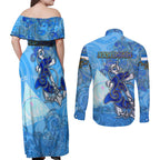 Ocean Spirit of Nicaragua Couples Matching Off Shoulder Maxi Dress and Long Sleeve Button Shirt Anchored in Nicaraguan Pride - Aussie Hoodie