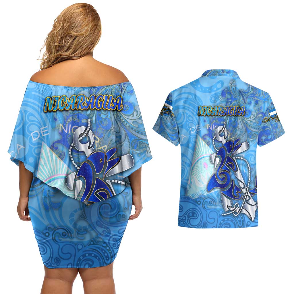 Ocean Spirit of Nicaragua Couples Matching Off Shoulder Short Dress and Hawaiian Shirt Anchored in Nicaraguan Pride - Aussie Hoodie