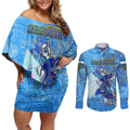 Ocean Spirit of Nicaragua Couples Matching Off Shoulder Short Dress and Long Sleeve Button Shirt Anchored in Nicaraguan Pride - Aussie Hoodie