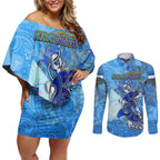 Ocean Spirit of Nicaragua Couples Matching Off Shoulder Short Dress and Long Sleeve Button Shirt Anchored in Nicaraguan Pride - Aussie Hoodie