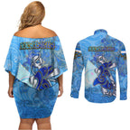 Ocean Spirit of Nicaragua Couples Matching Off Shoulder Short Dress and Long Sleeve Button Shirt Anchored in Nicaraguan Pride - Aussie Hoodie