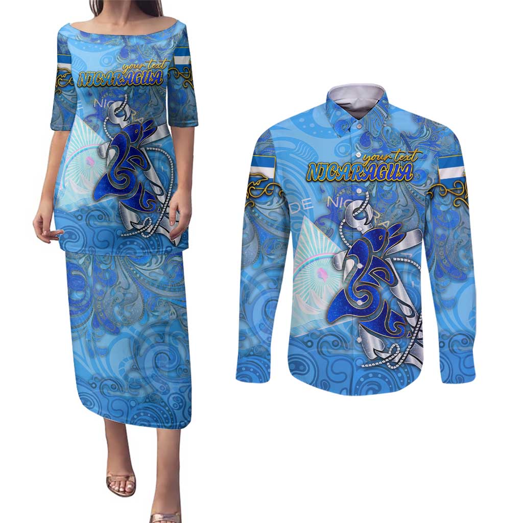 Ocean Spirit of Nicaragua Couples Matching Puletasi and Long Sleeve Button Shirt Anchored in Nicaraguan Pride - Aussie Hoodie