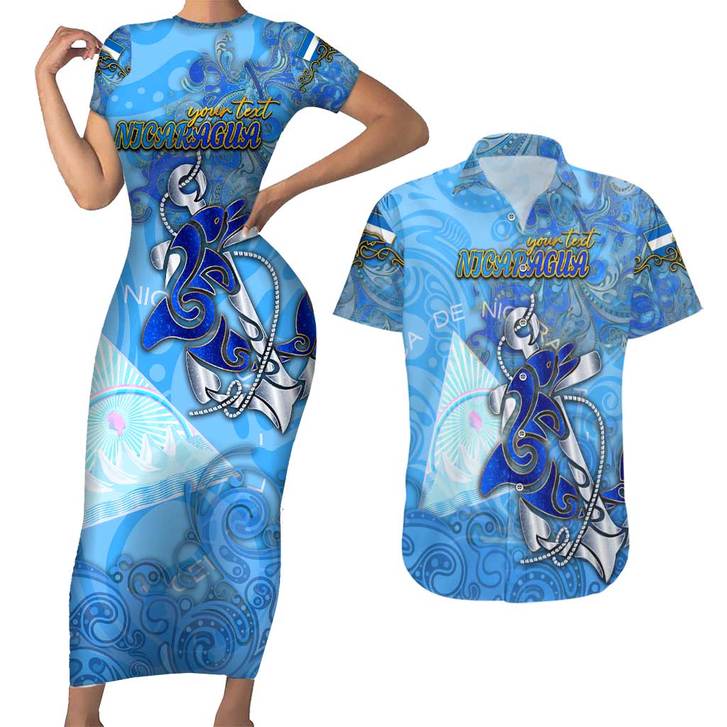 Ocean Spirit of Nicaragua Couples Matching Short Sleeve Bodycon Dress and Hawaiian Shirt Anchored in Nicaraguan Pride - Aussie Hoodie