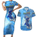 Ocean Spirit of Nicaragua Couples Matching Short Sleeve Bodycon Dress and Hawaiian Shirt Anchored in Nicaraguan Pride - Aussie Hoodie