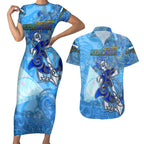Ocean Spirit of Nicaragua Couples Matching Short Sleeve Bodycon Dress and Hawaiian Shirt Anchored in Nicaraguan Pride - Aussie Hoodie