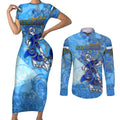 Ocean Spirit of Nicaragua Couples Matching Short Sleeve Bodycon Dress and Long Sleeve Button Shirt Anchored in Nicaraguan Pride - Aussie Hoodie