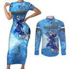 Ocean Spirit of Nicaragua Couples Matching Short Sleeve Bodycon Dress and Long Sleeve Button Shirt Anchored in Nicaraguan Pride - Aussie Hoodie