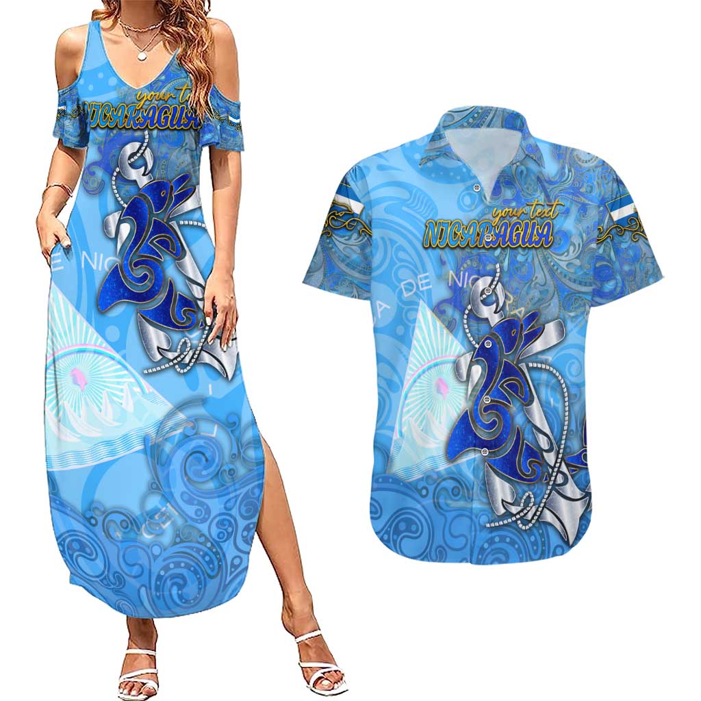 Ocean Spirit of Nicaragua Couples Matching Summer Maxi Dress and Hawaiian Shirt Anchored in Nicaraguan Pride - Aussie Hoodie