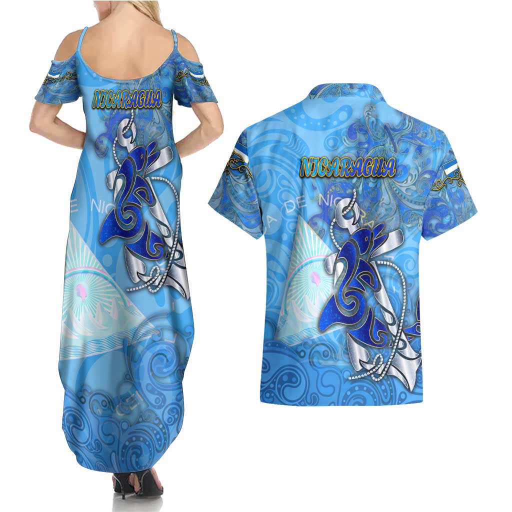 Ocean Spirit of Nicaragua Couples Matching Summer Maxi Dress and Hawaiian Shirt Anchored in Nicaraguan Pride - Aussie Hoodie