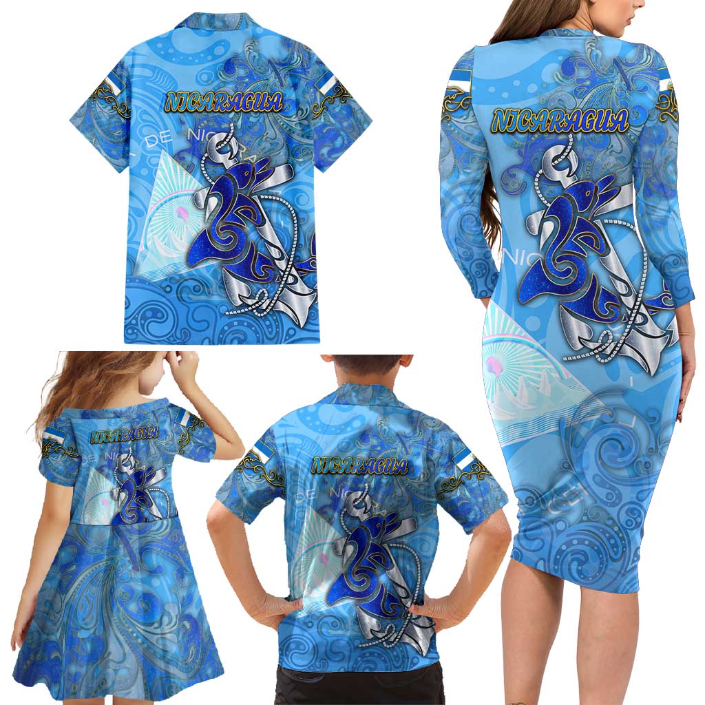 Ocean Spirit of Nicaragua Family Matching Long Sleeve Bodycon Dress and Hawaiian Shirt Anchored in Nicaraguan Pride - Aussie Hoodie