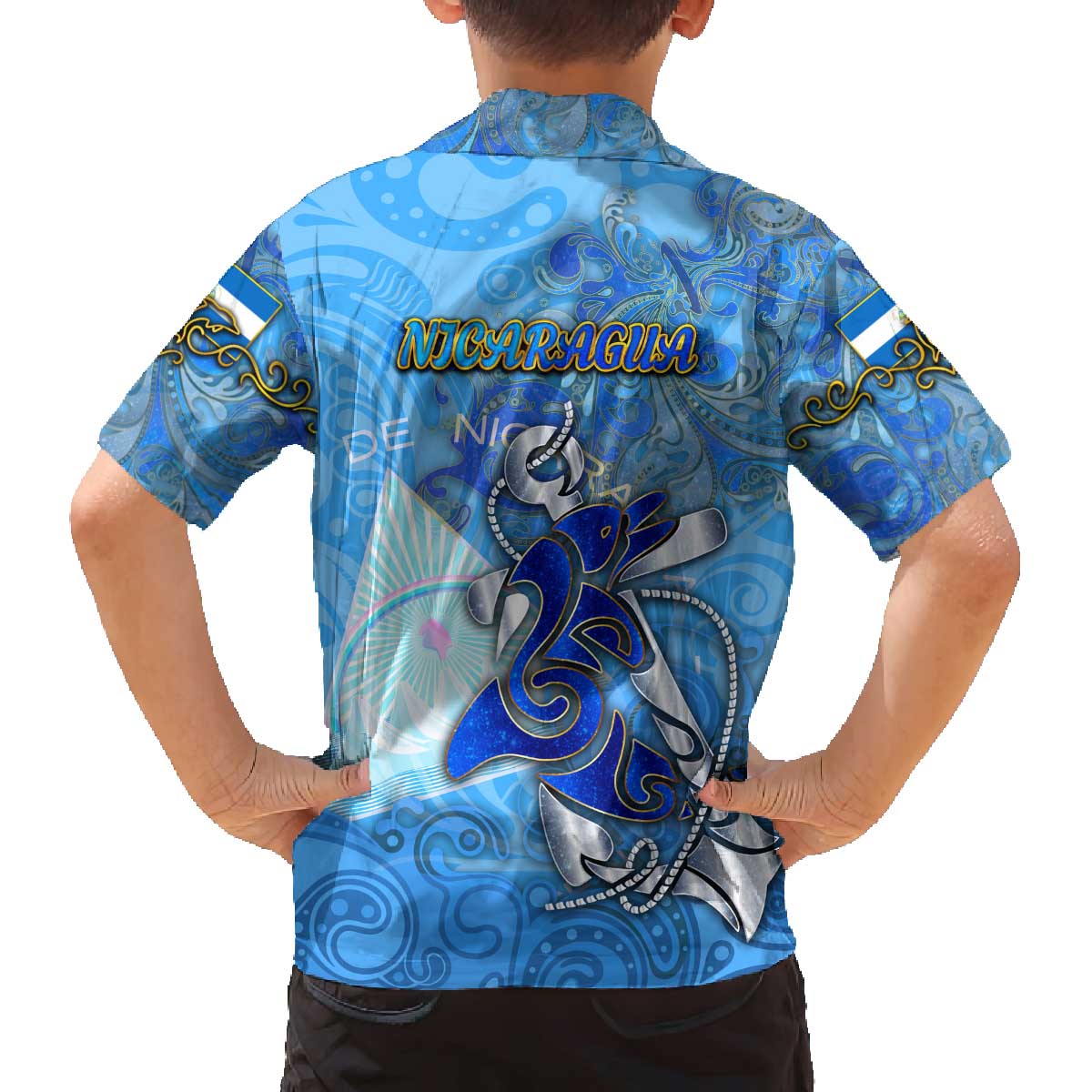 Ocean Spirit of Nicaragua Family Matching Off The Shoulder Long Sleeve Dress and Hawaiian Shirt Anchored in Nicaraguan Pride - Aussie Hoodie