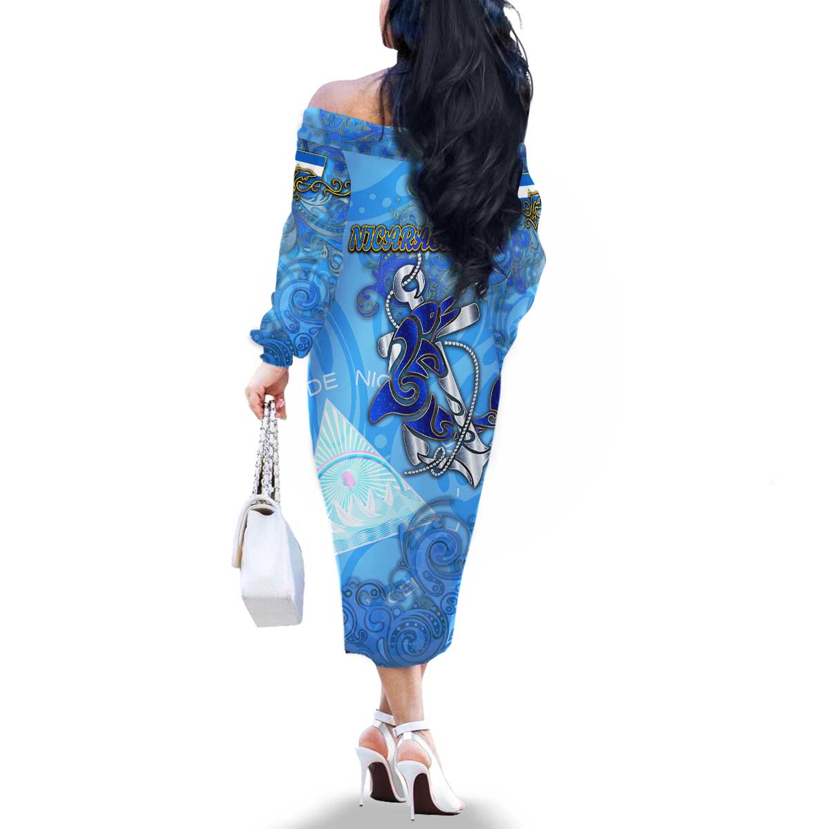 Ocean Spirit of Nicaragua Family Matching Off The Shoulder Long Sleeve Dress and Hawaiian Shirt Anchored in Nicaraguan Pride - Aussie Hoodie