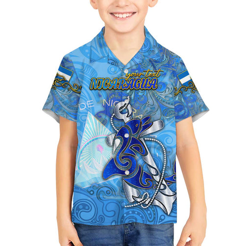 Ocean Spirit of Nicaragua Family Matching Off The Shoulder Long Sleeve Dress and Hawaiian Shirt Anchored in Nicaraguan Pride - Aussie Hoodie