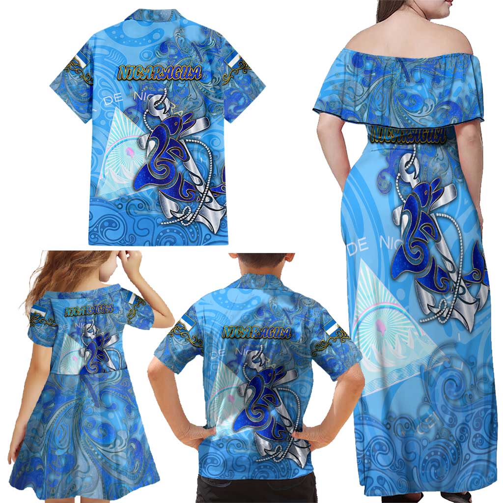 Ocean Spirit of Nicaragua Family Matching Off Shoulder Maxi Dress and Hawaiian Shirt Anchored in Nicaraguan Pride - Aussie Hoodie