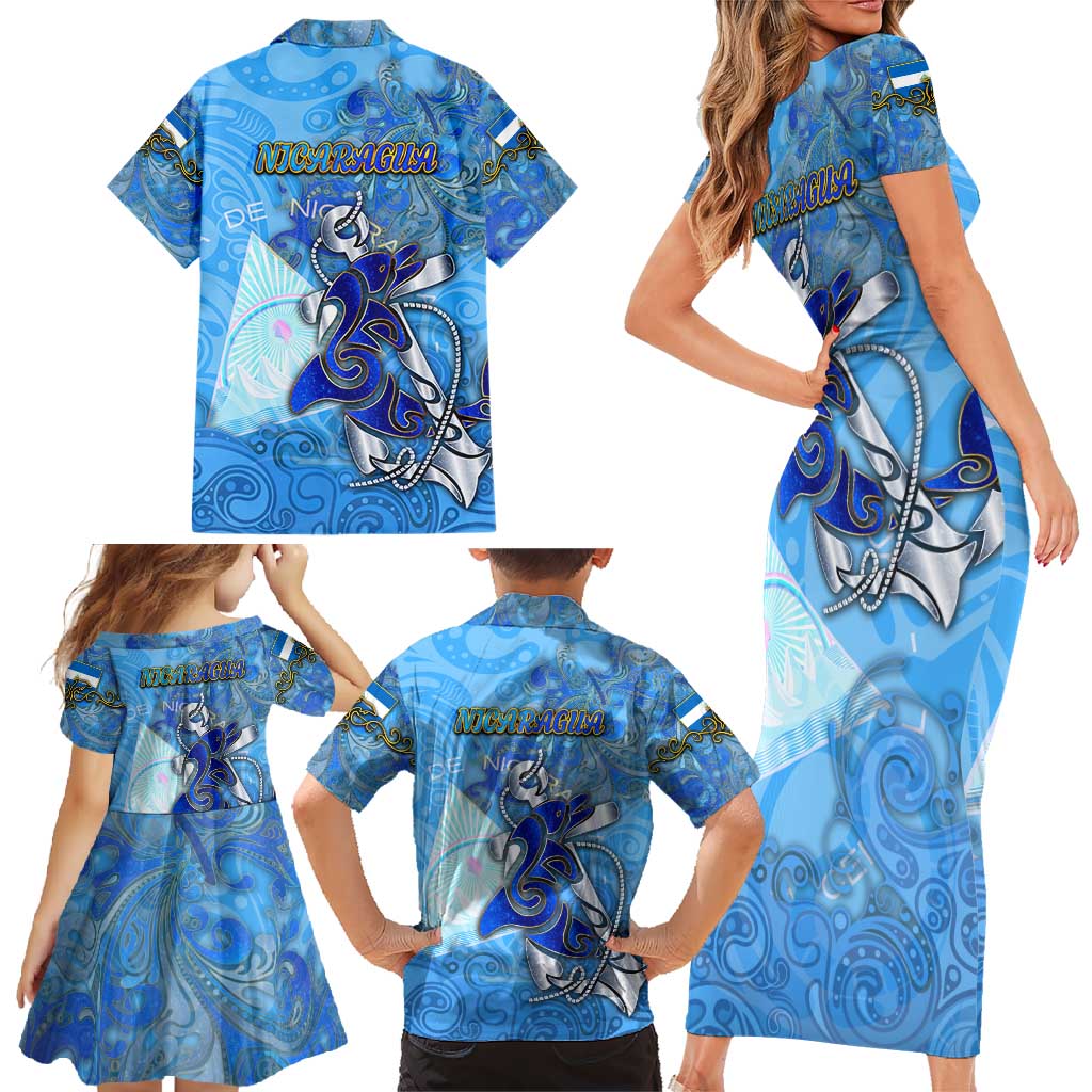 Ocean Spirit of Nicaragua Family Matching Short Sleeve Bodycon Dress and Hawaiian Shirt Anchored in Nicaraguan Pride - Aussie Hoodie