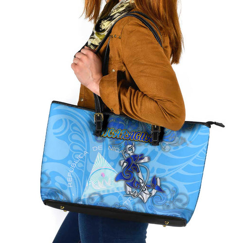 Ocean Spirit of Nicaragua Leather Tote Bag Anchored in Nicaraguan Pride - Aussie Hoodie