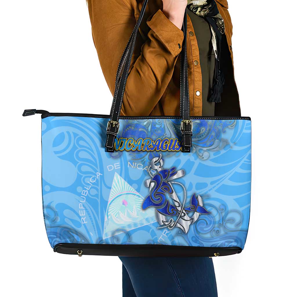 Ocean Spirit of Nicaragua Leather Tote Bag Anchored in Nicaraguan Pride - Aussie Hoodie
