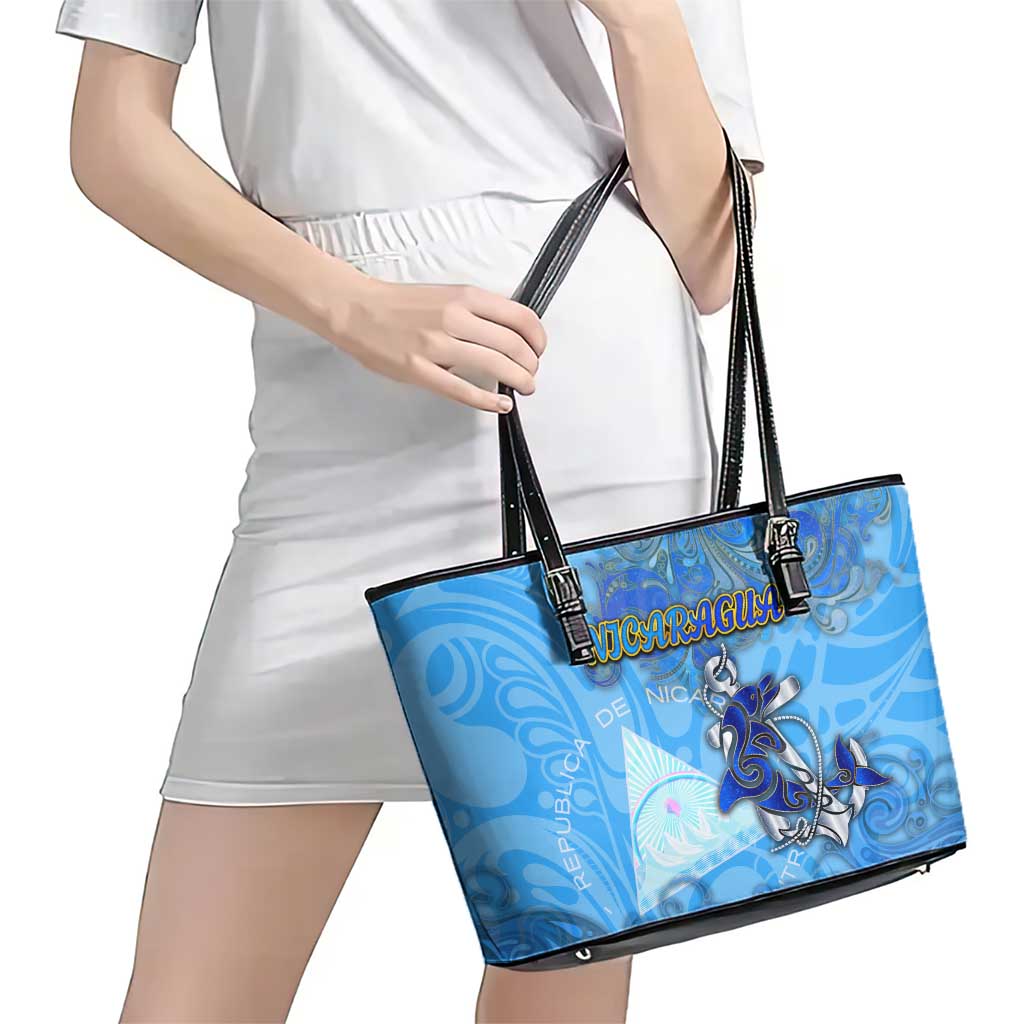 Ocean Spirit of Nicaragua Leather Tote Bag Anchored in Nicaraguan Pride - Aussie Hoodie