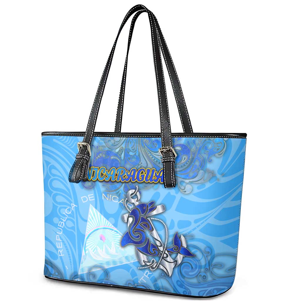Ocean Spirit of Nicaragua Leather Tote Bag Anchored in Nicaraguan Pride - Aussie Hoodie