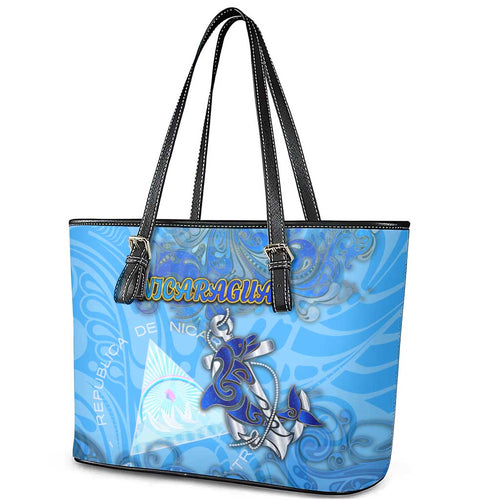 Ocean Spirit of Nicaragua Leather Tote Bag Anchored in Nicaraguan Pride - Aussie Hoodie
