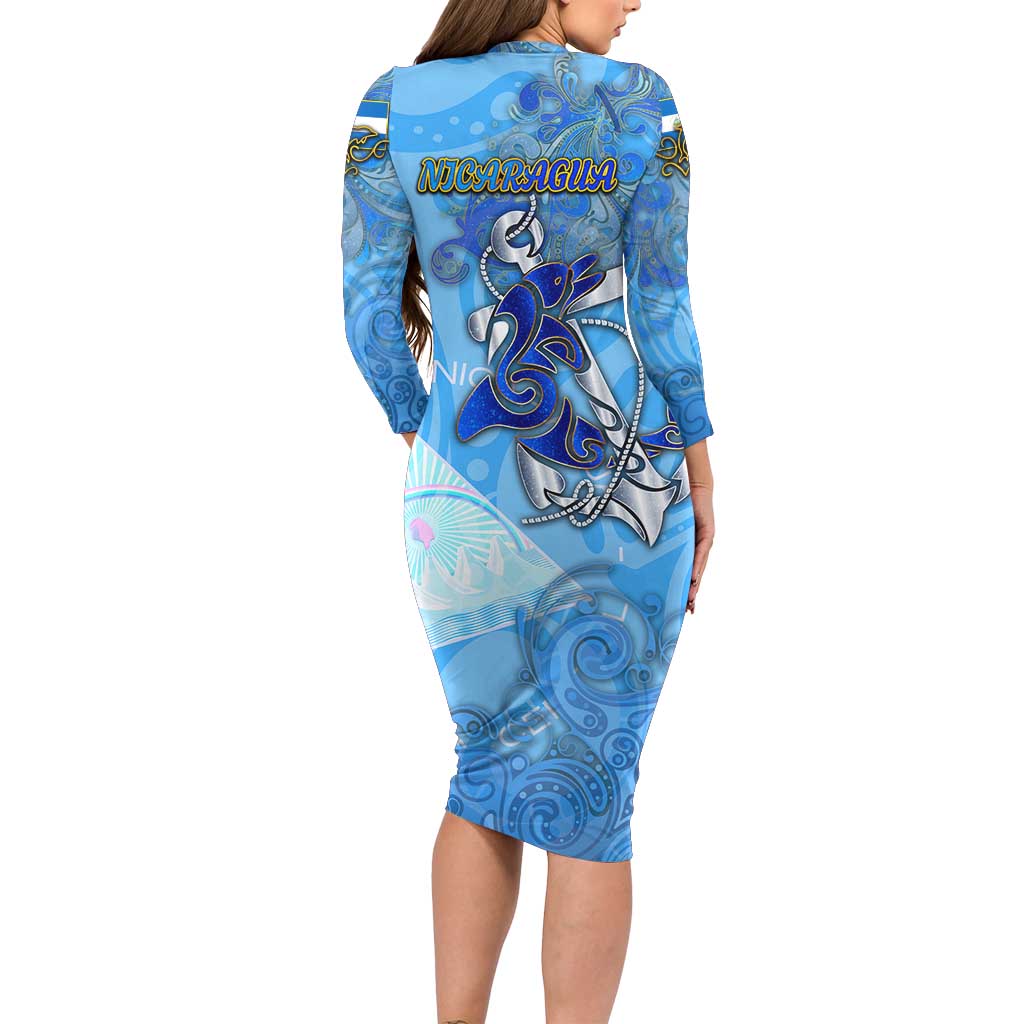 Ocean Spirit of Nicaragua Long Sleeve Bodycon Dress Anchored in Nicaraguan Pride - Aussie Hoodie
