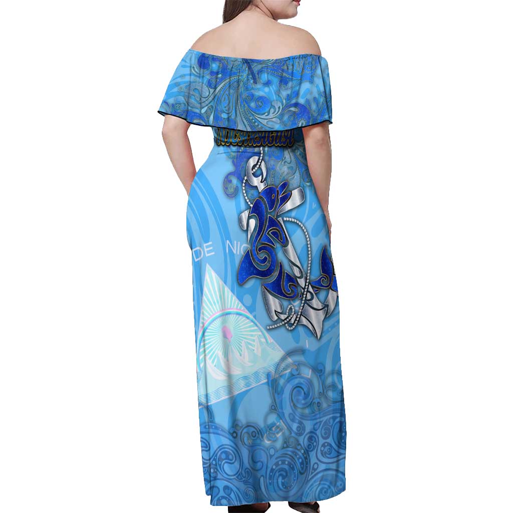 Ocean Spirit of Nicaragua Off Shoulder Maxi Dress Anchored in Nicaraguan Pride - Aussie Hoodie