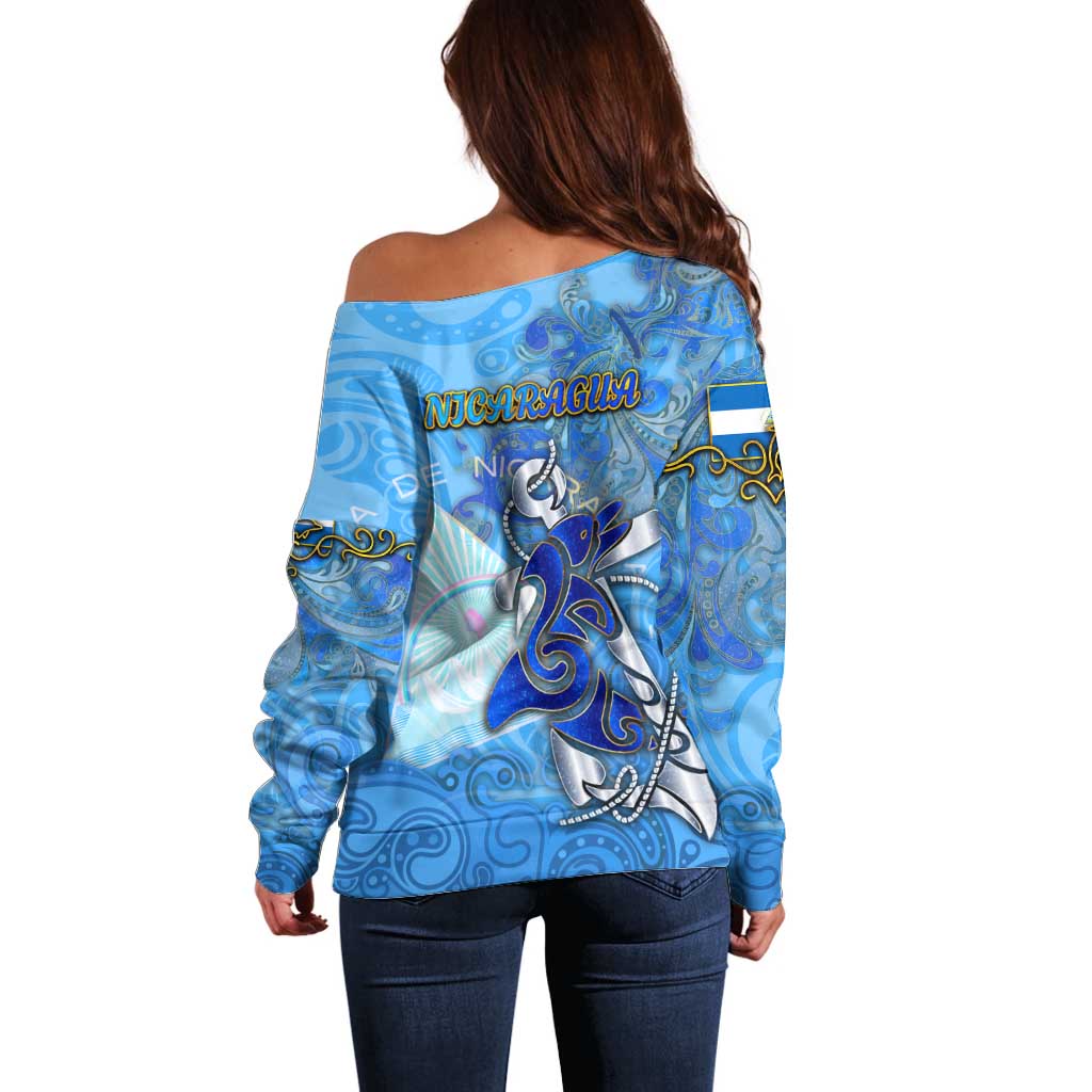 Ocean Spirit of Nicaragua Off Shoulder Sweater Anchored in Nicaraguan Pride - Aussie Hoodie