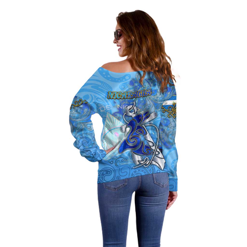 Ocean Spirit of Nicaragua Off Shoulder Sweater Anchored in Nicaraguan Pride - Aussie Hoodie
