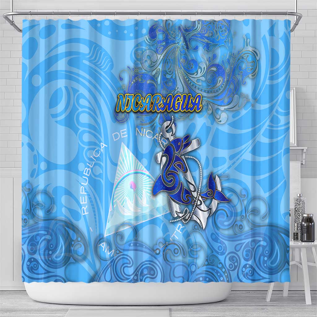 Ocean Spirit of Nicaragua Shower Curtain Anchored in Nicaraguan Pride - Aussie Hoodie