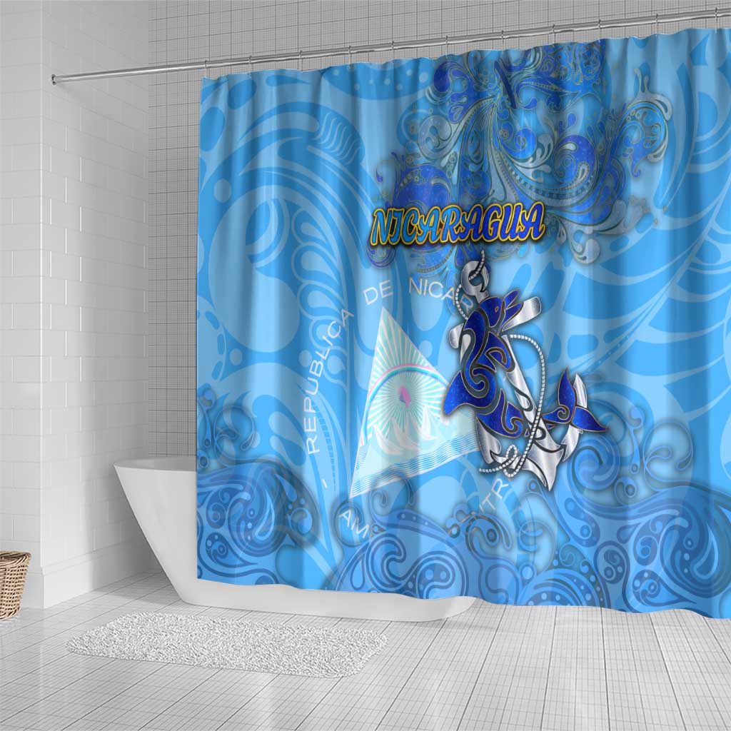 Ocean Spirit of Nicaragua Shower Curtain Anchored in Nicaraguan Pride - Aussie Hoodie