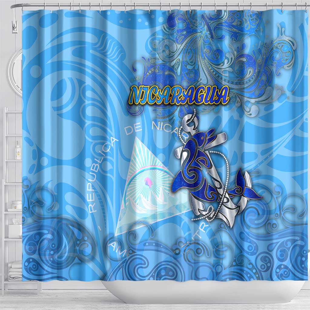 Ocean Spirit of Nicaragua Shower Curtain Anchored in Nicaraguan Pride - Aussie Hoodie