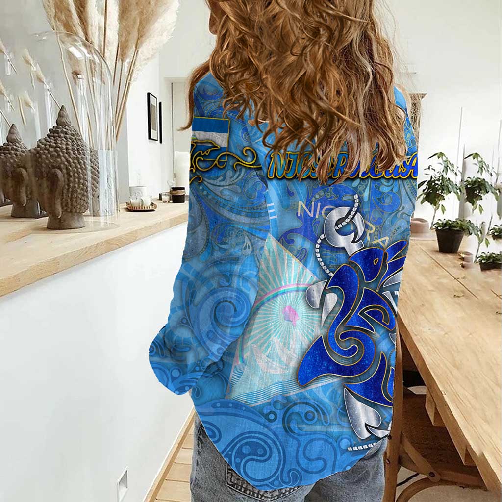 Ocean Spirit of Nicaragua Women Casual Shirt Anchored in Nicaraguan Pride - Aussie Hoodie