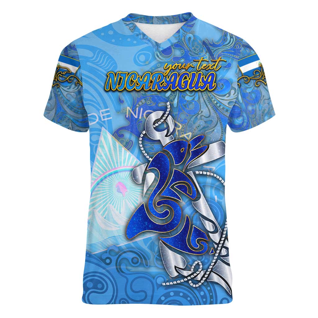 Ocean Spirit of Nicaragua Women V-Neck T-Shirt Anchored in Nicaraguan Pride - Aussie Hoodie